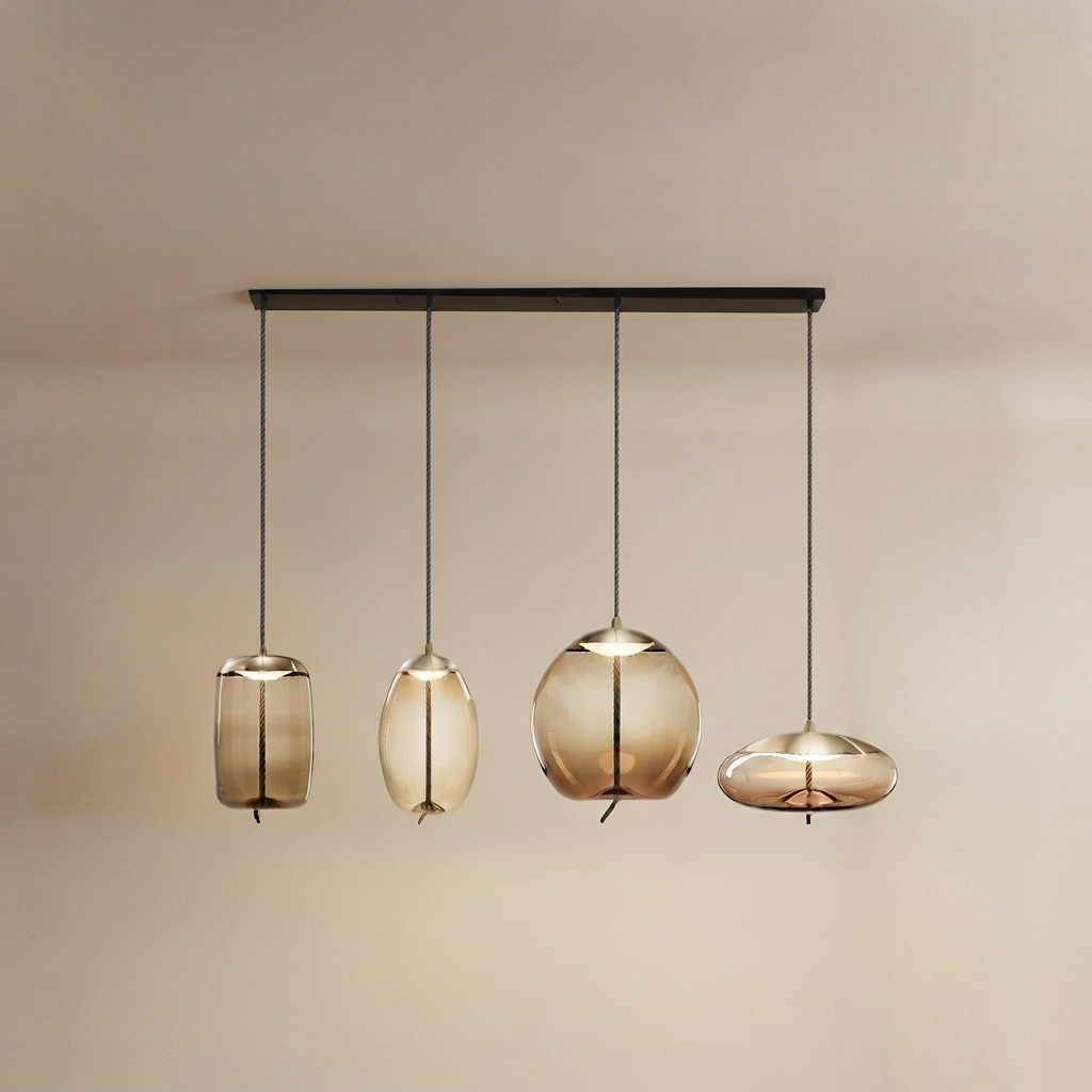 Vetro Moderne Pendelleuchte in Blau/Bernstein - Dekorative geometrische Glasleuchte für das Wohnzimmer