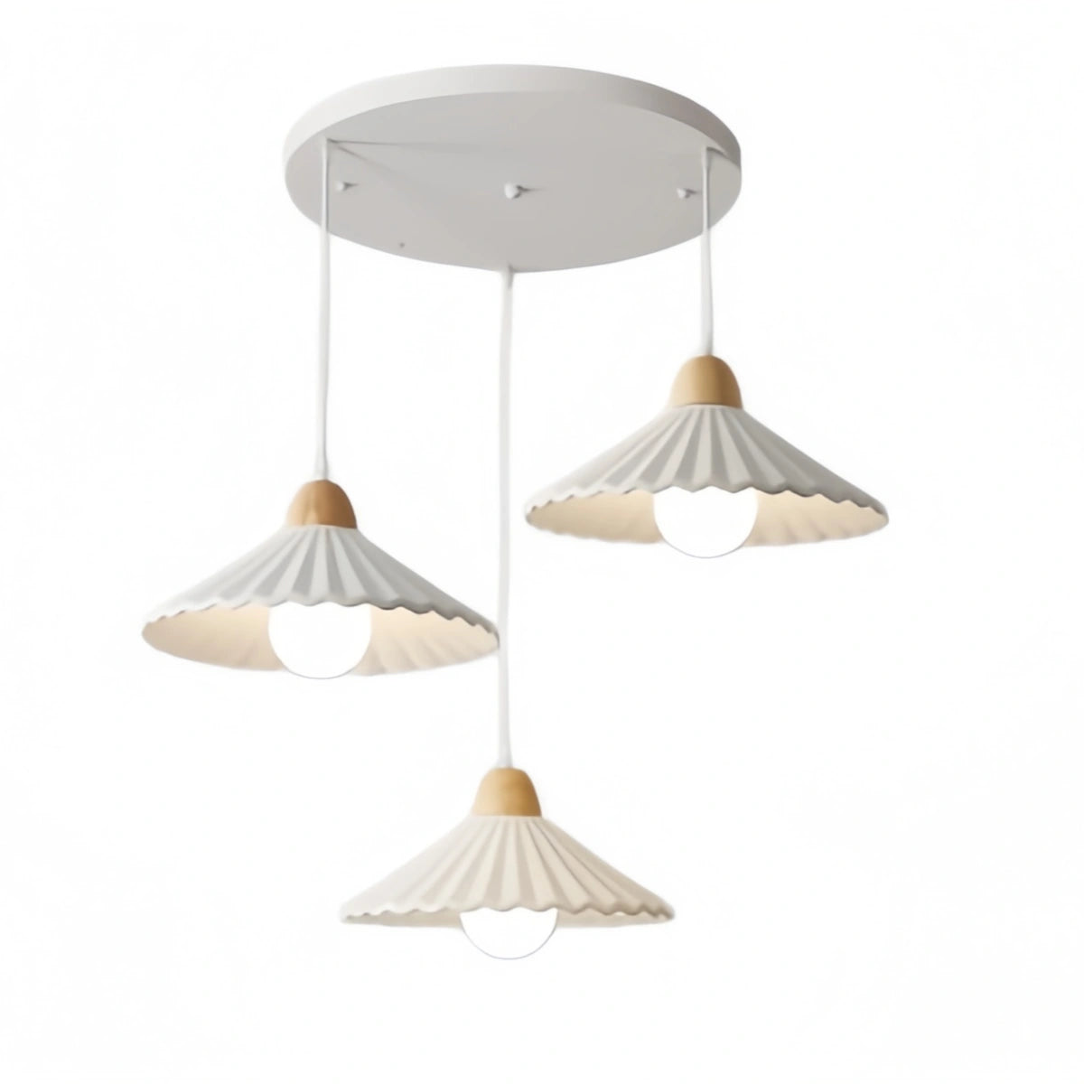 Moderne Pendelleuchte Crema aus Holz und Glas – Brauner konischer Schirm für das Esszimmer