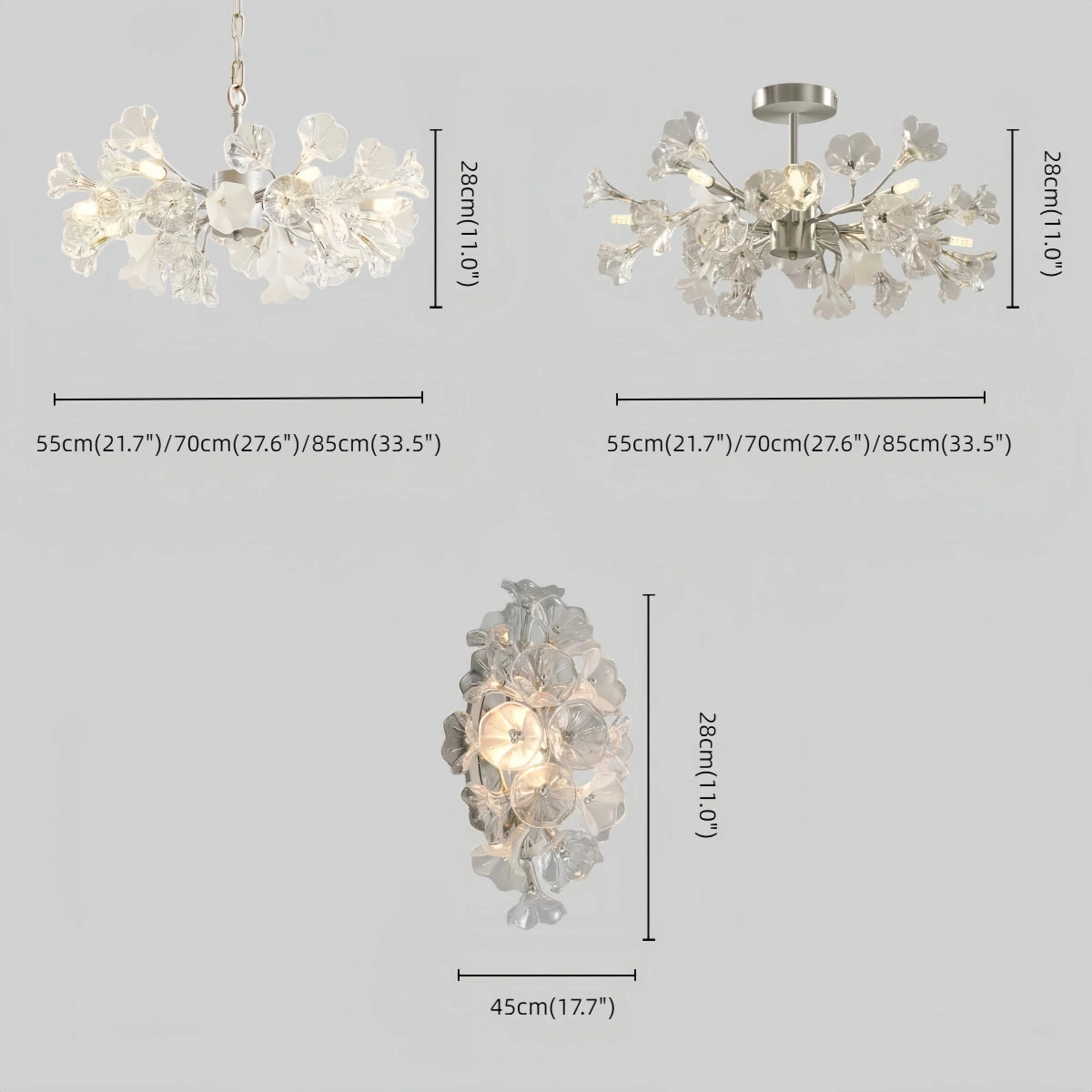 Velora Moderner Ast-Kronleuchter – Silber Kupfer Glas Blume für Wohnzimmer / Schlafzimmer