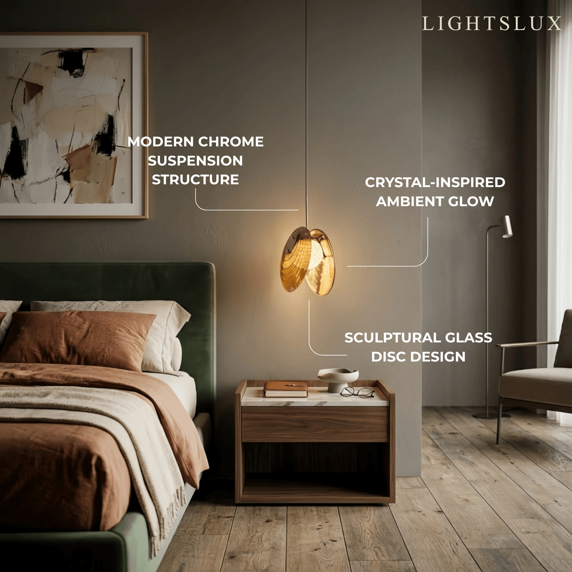 Lunara Modern Glass Disc Pendant Light--Amber/Smoke Grey for Living Room