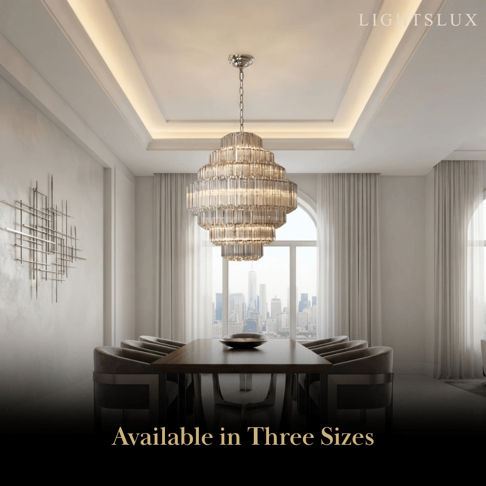 Excelis Luxury Chandelier --Tiered Clear Glass & Metal Frame for Living Room