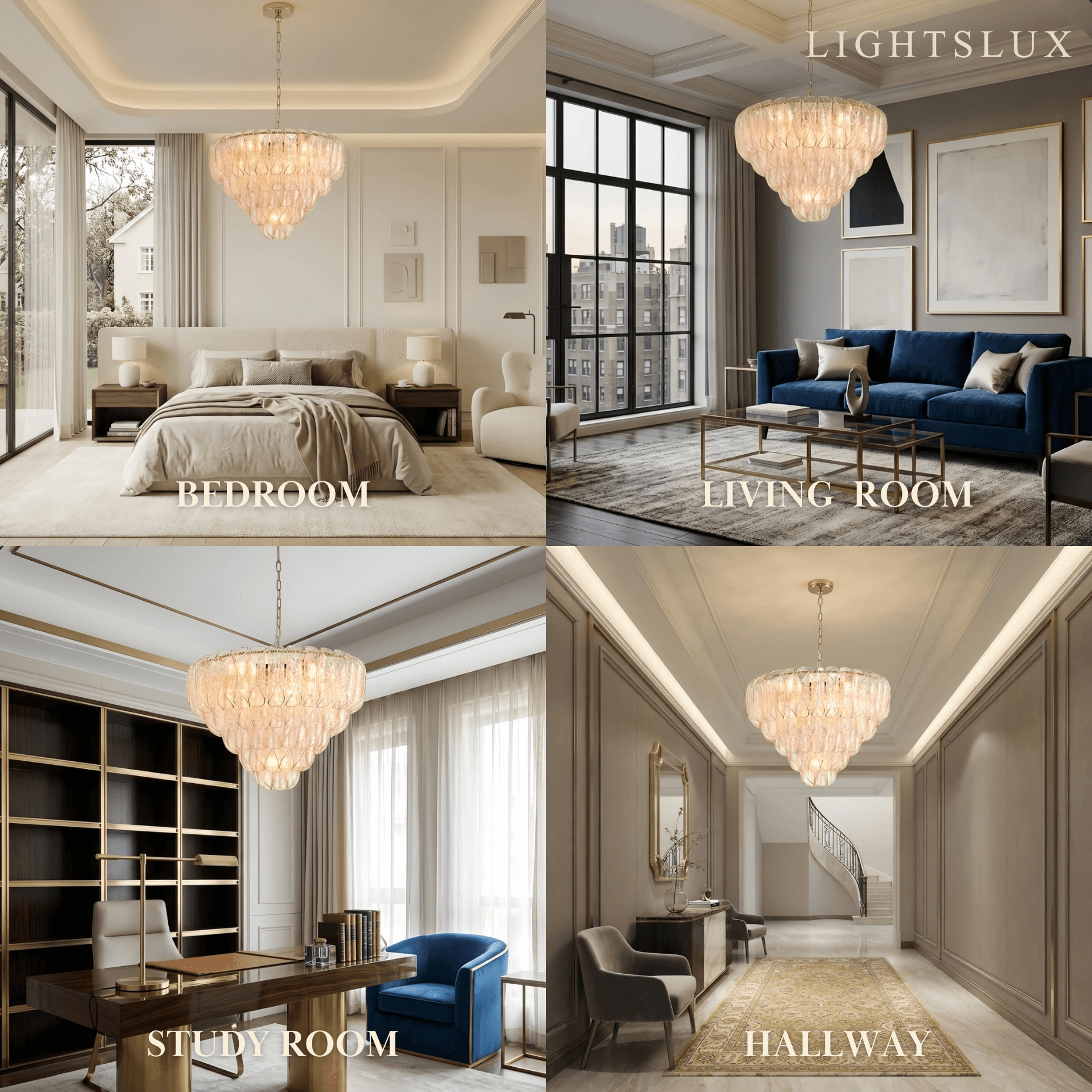Excelis Luxury Chandelier --Textured Glass & Metal for Living Room