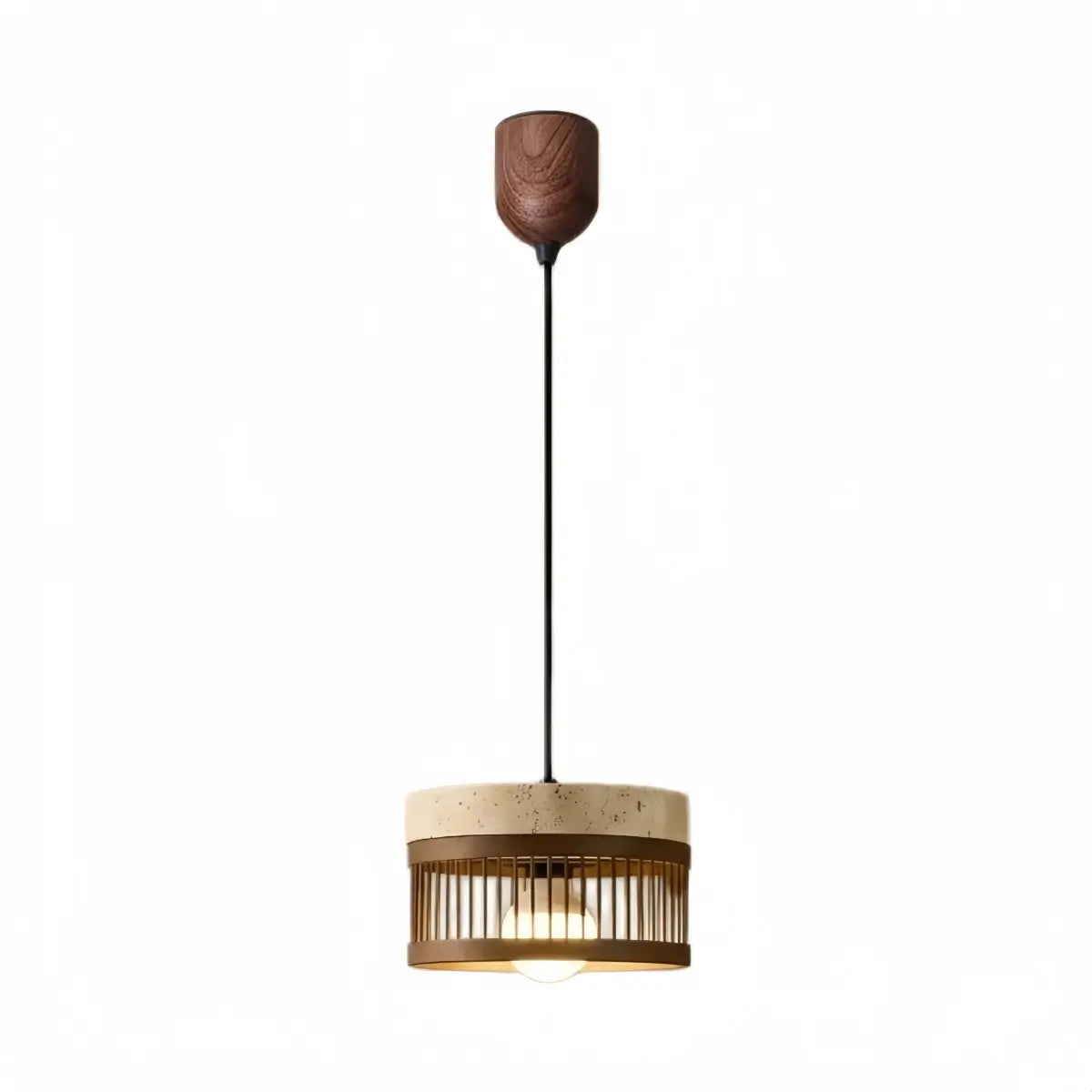 Strata Wabi-sabi Pendant Light --Travertine & Solid Wood Brown for Dining Room