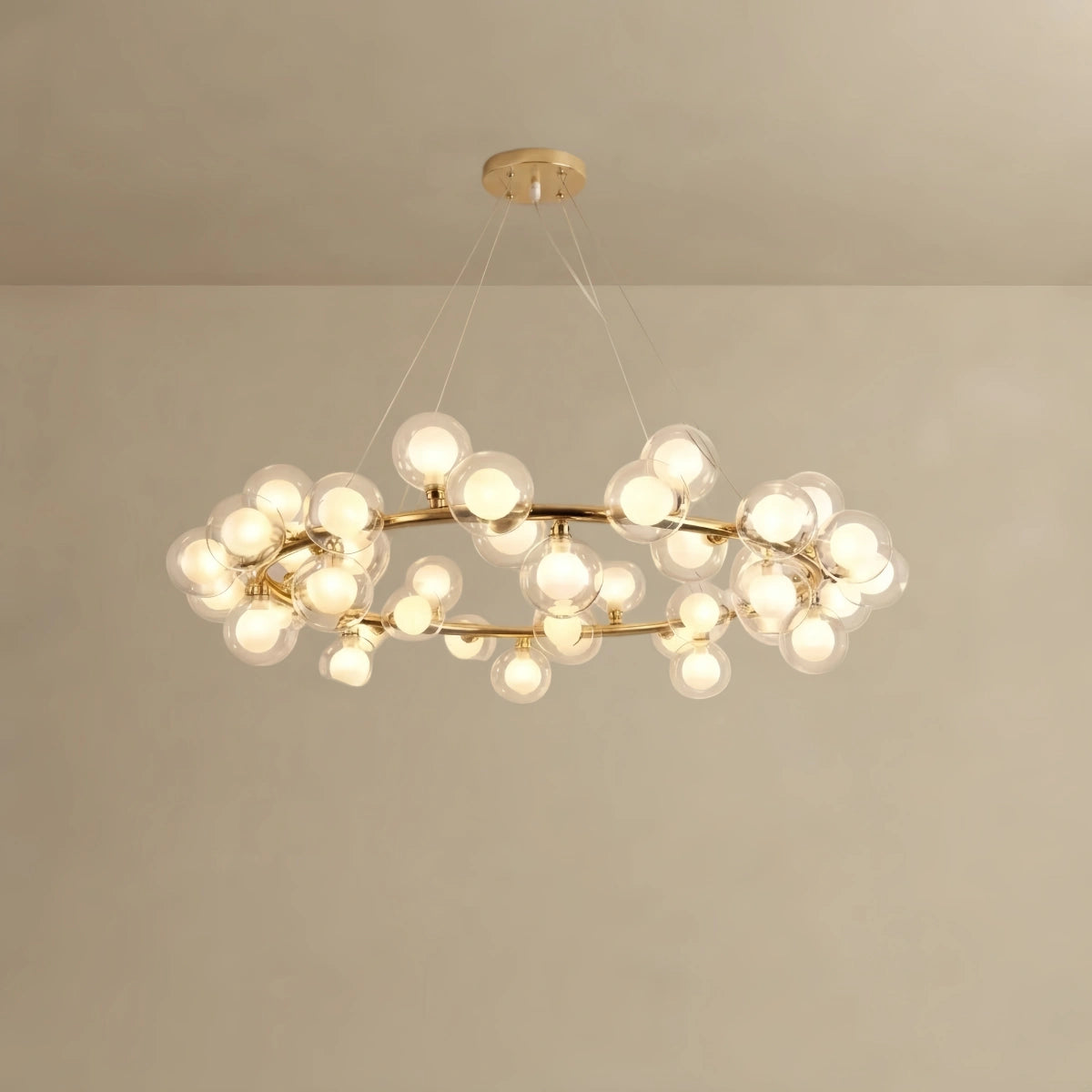 Nebula Modern Gold Chandelier - Metal Ring & Glass Bubble Design for Living Room
