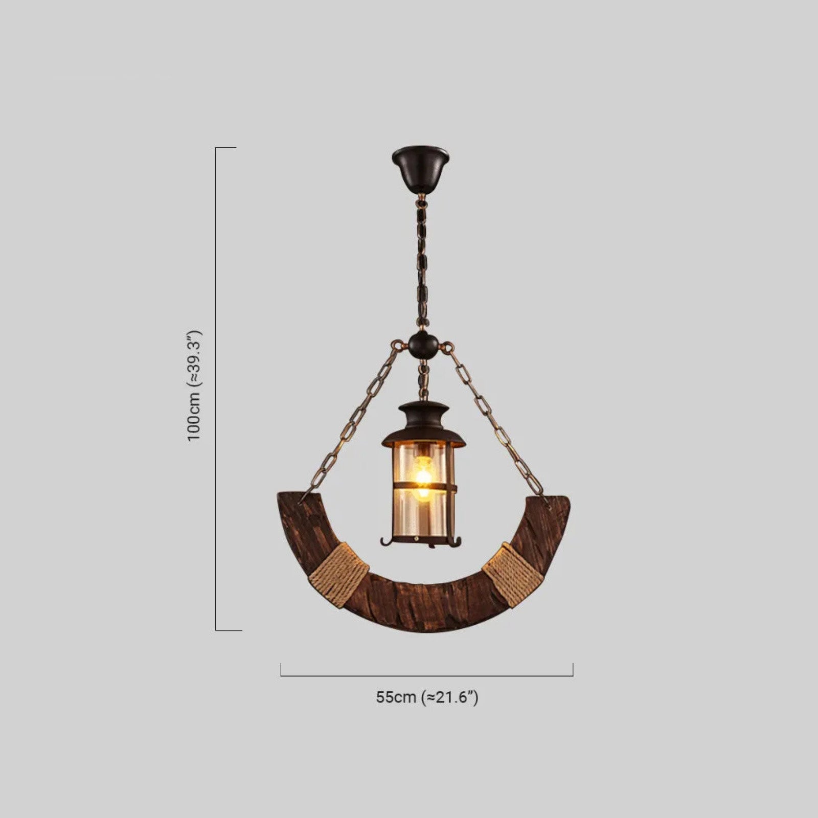 Vintage Lantern Pendant Light — Black Metal & Burlywood