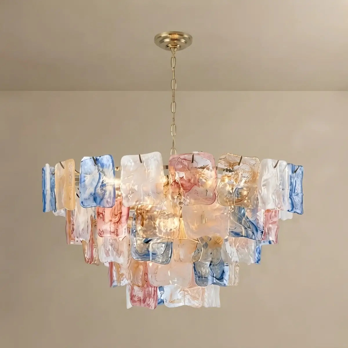ART004Excelis Luxury Branch-Style Tiered Chandelier— Metal & Glass Multicolor for Dining Room