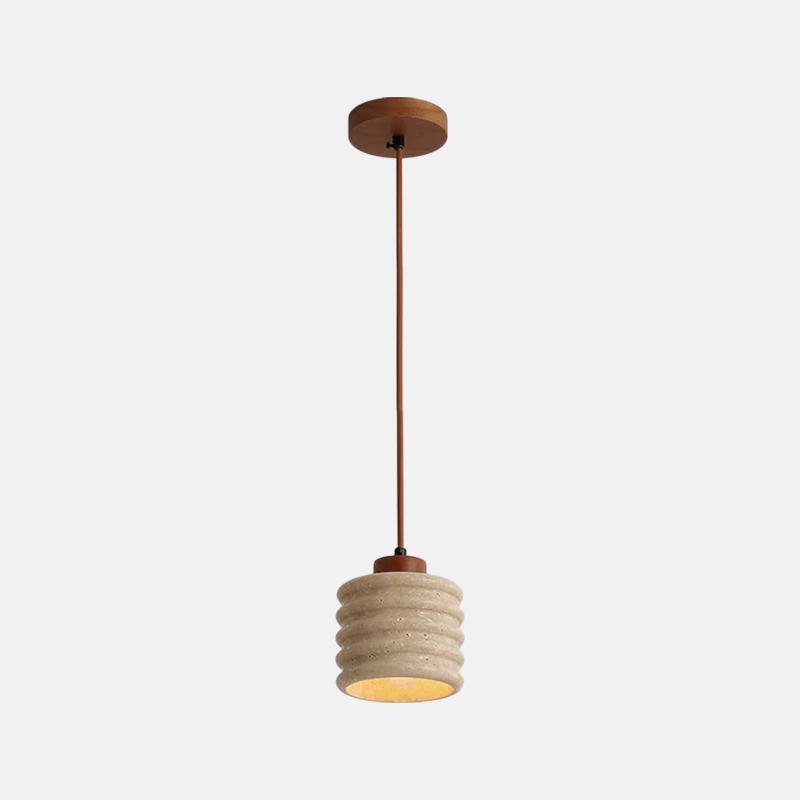 Pendant Light - Travertine & Wood Ceiling Lamp for Kitchen Island