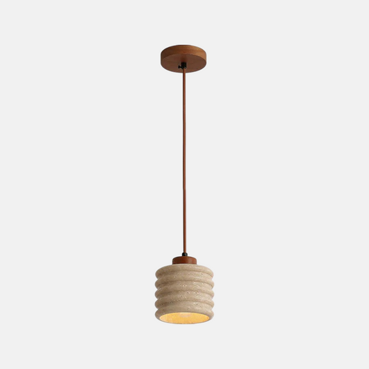 Pendant Light - Travertine & Wood Ceiling Lamp for Kitchen Island