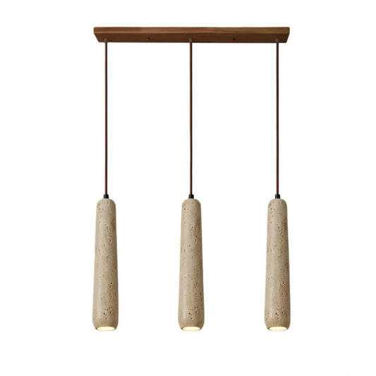 Moderne Pendelleuchte Zenno – Zylinder aus Naturholz und Stein für das Esszimmer