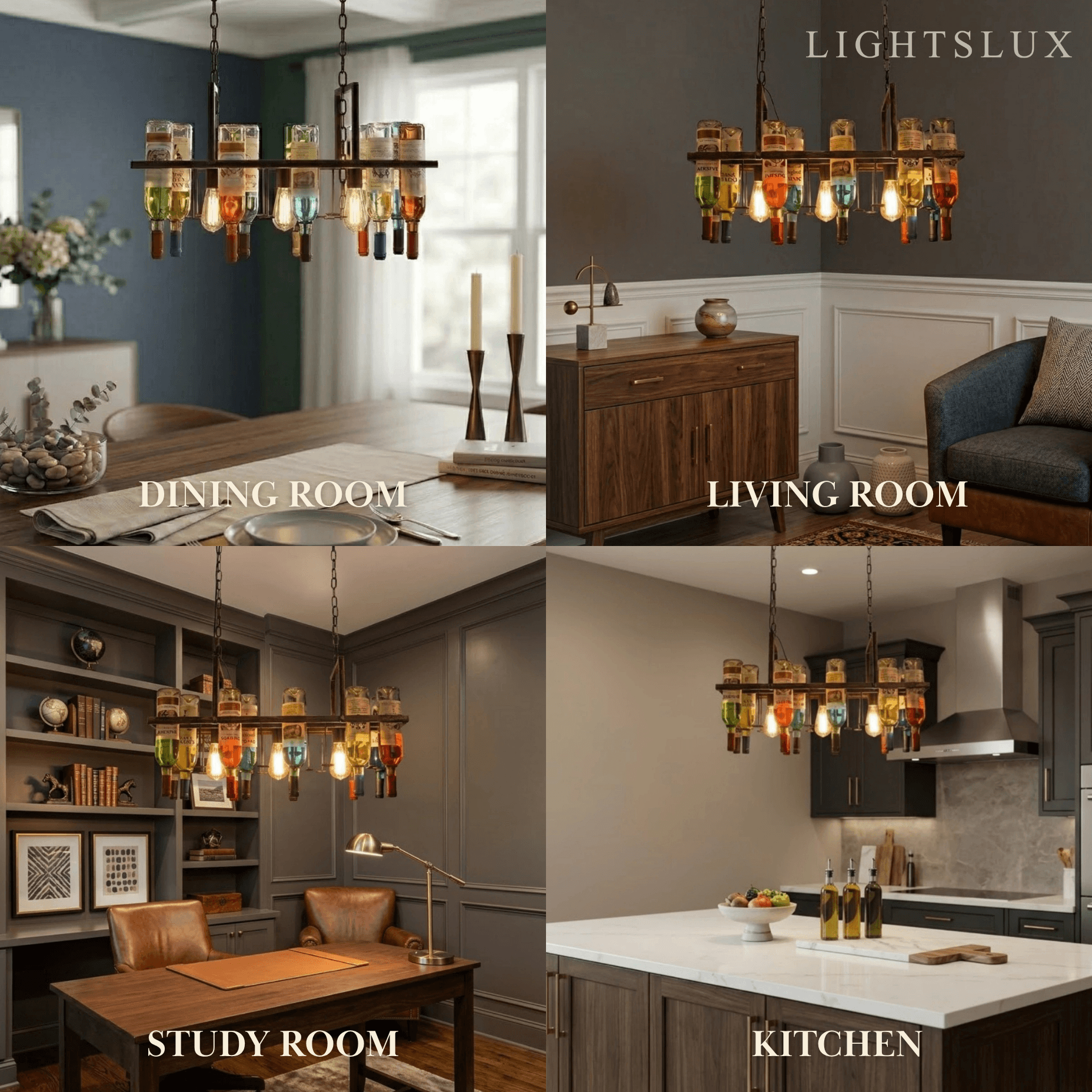 Arcato Art Deco Wine Bottle Pendant Light - Rust Glass Dining Room/Bar