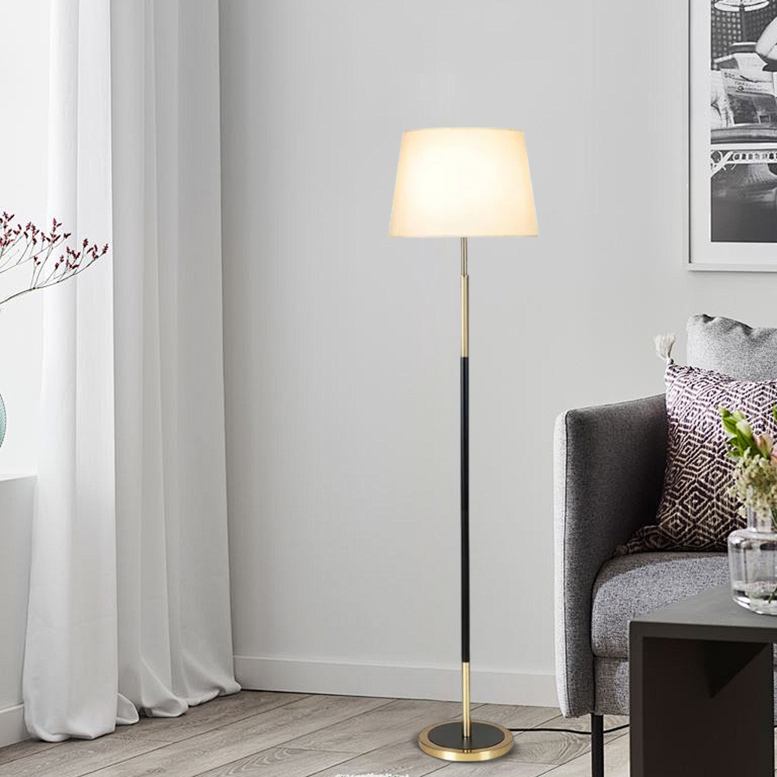Floor Lamp — Metal Frame with Warm Glow Indoor
