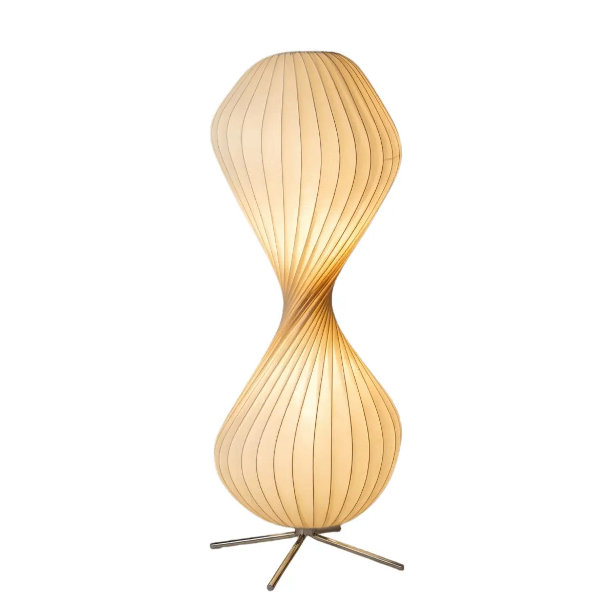 Zenno Art-Deco-Stehlampe – Weißer, plissierter Stoff & Metall fürs Schlafzimmer