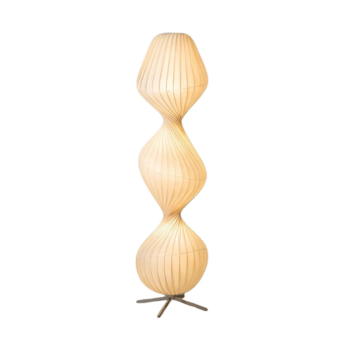 Zenno Art-Deco-Stehlampe – Weißer, plissierter Stoff & Metall fürs Schlafzimmer