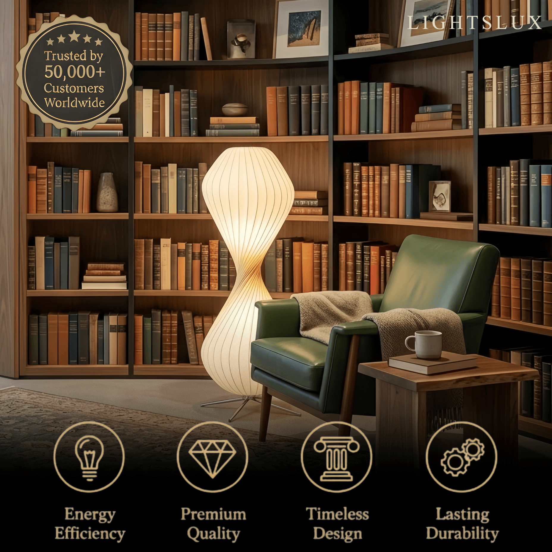 Zenno Art-Deco-Stehlampe – Weißer, plissierter Stoff & Metall fürs Schlafzimmer