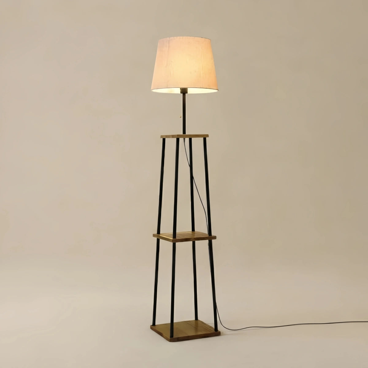 Zenno Modern Floor Lamp with Fabric Shade — Black Metal for Dining Room