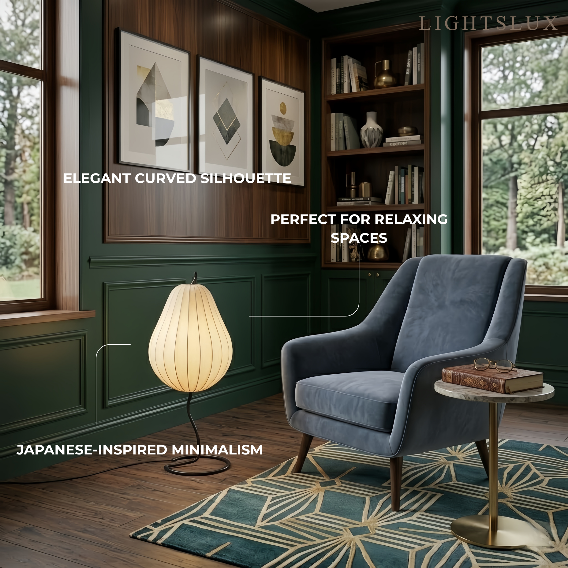 Zenno Japanese Style Floor Lamp with Pear-Shaped