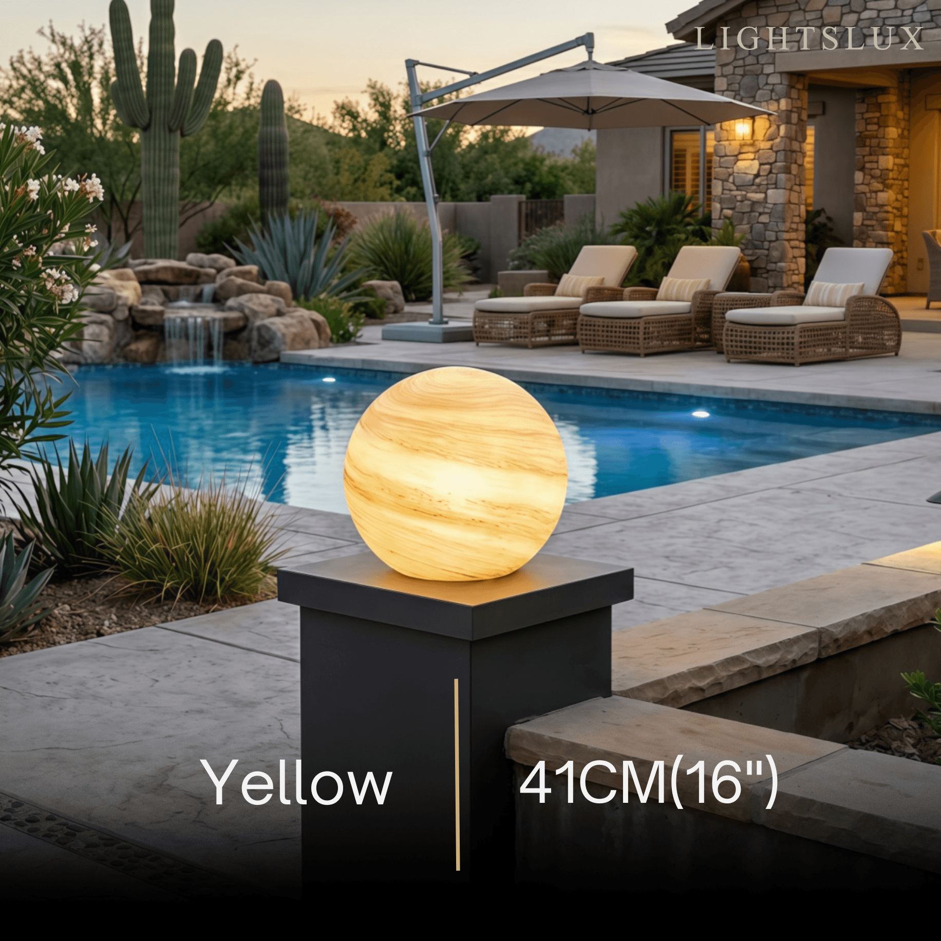 Lunara Art Deco Globe Outdoor Post Light – Moon-Shaped Metal/Glass Solar Pillar Lamp