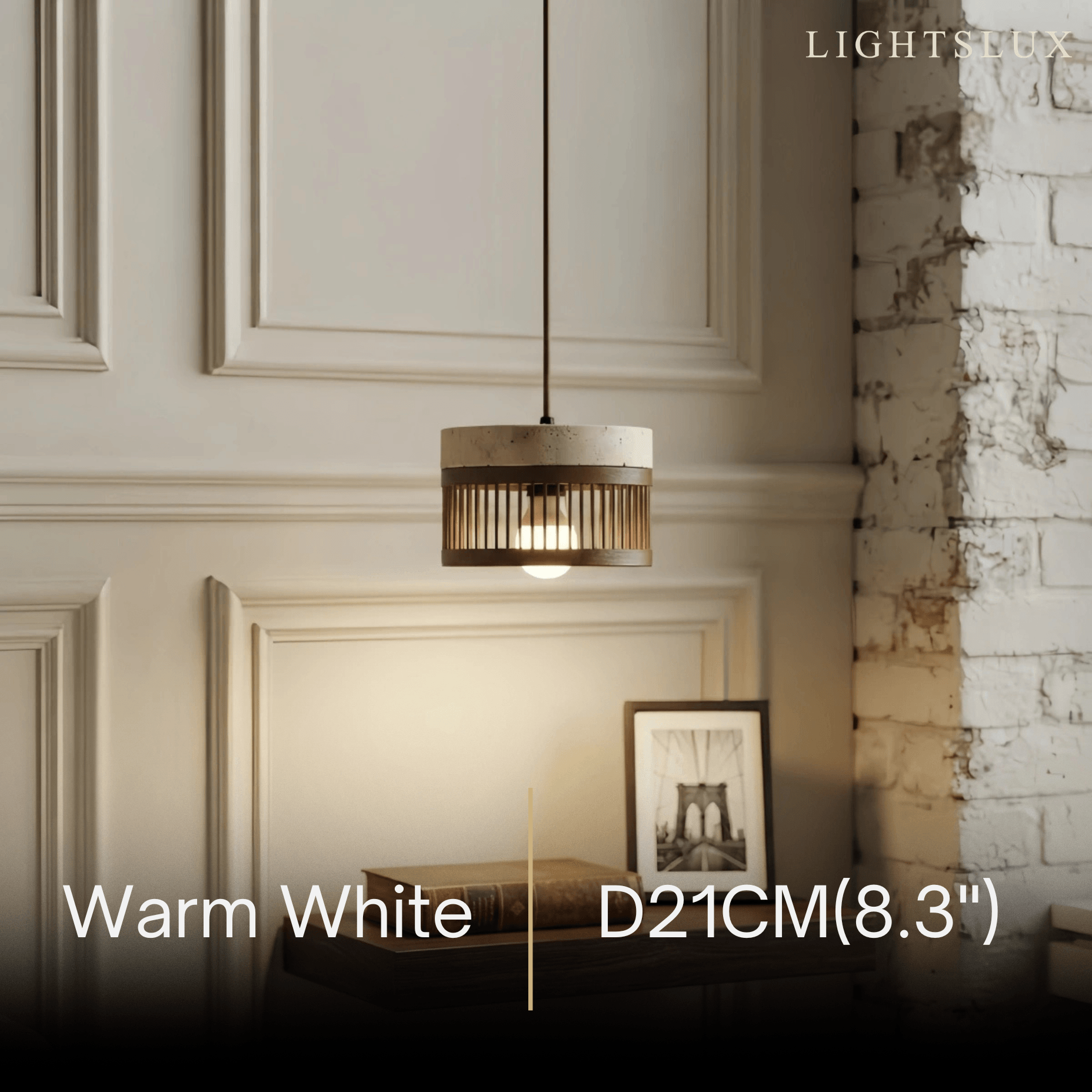 Strata Wabi-sabi Pendant Light --Travertine & Solid Wood Brown