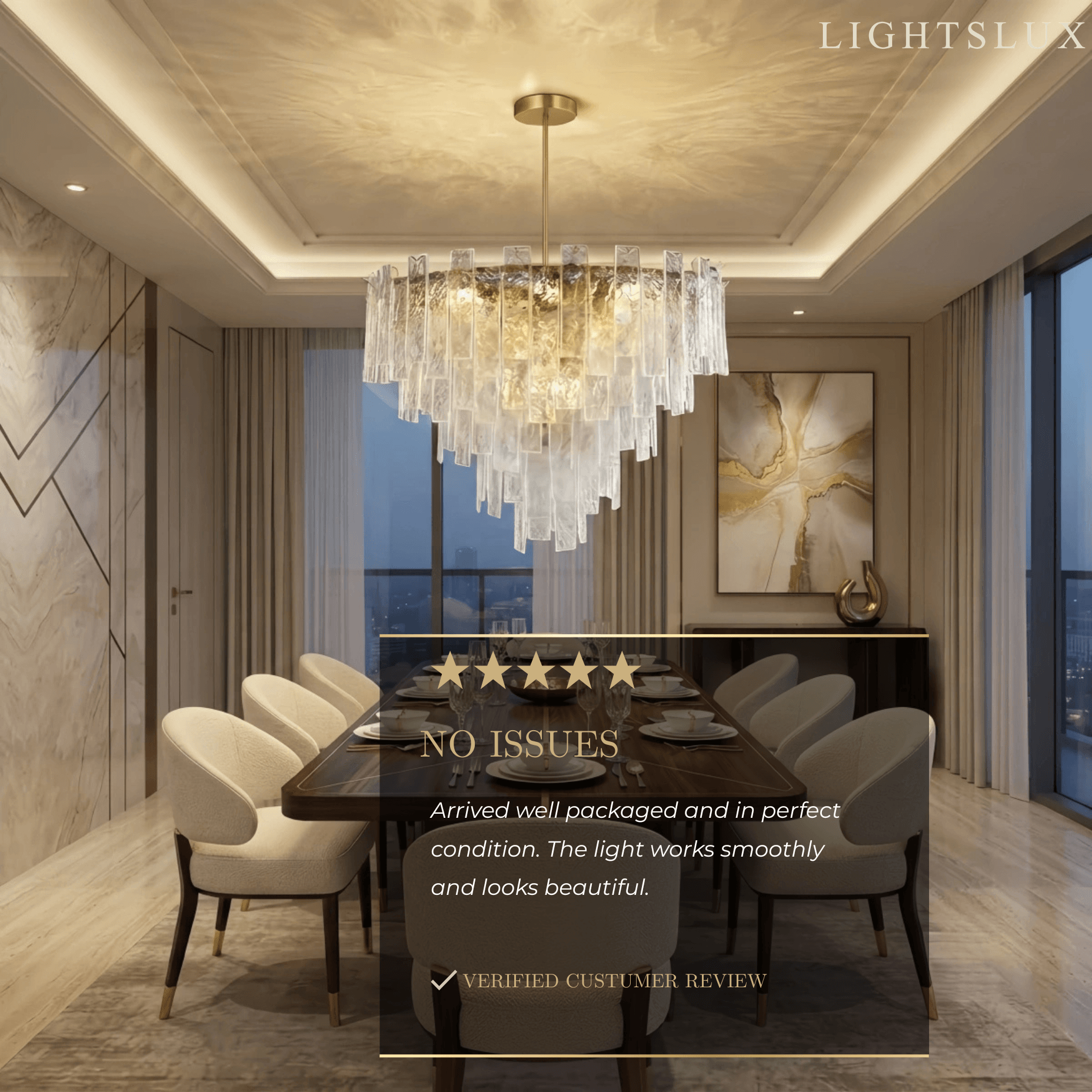 Excelis Luxury Chandelier -- Hand-Blown Glass & Metal for Dining Room / Foyer