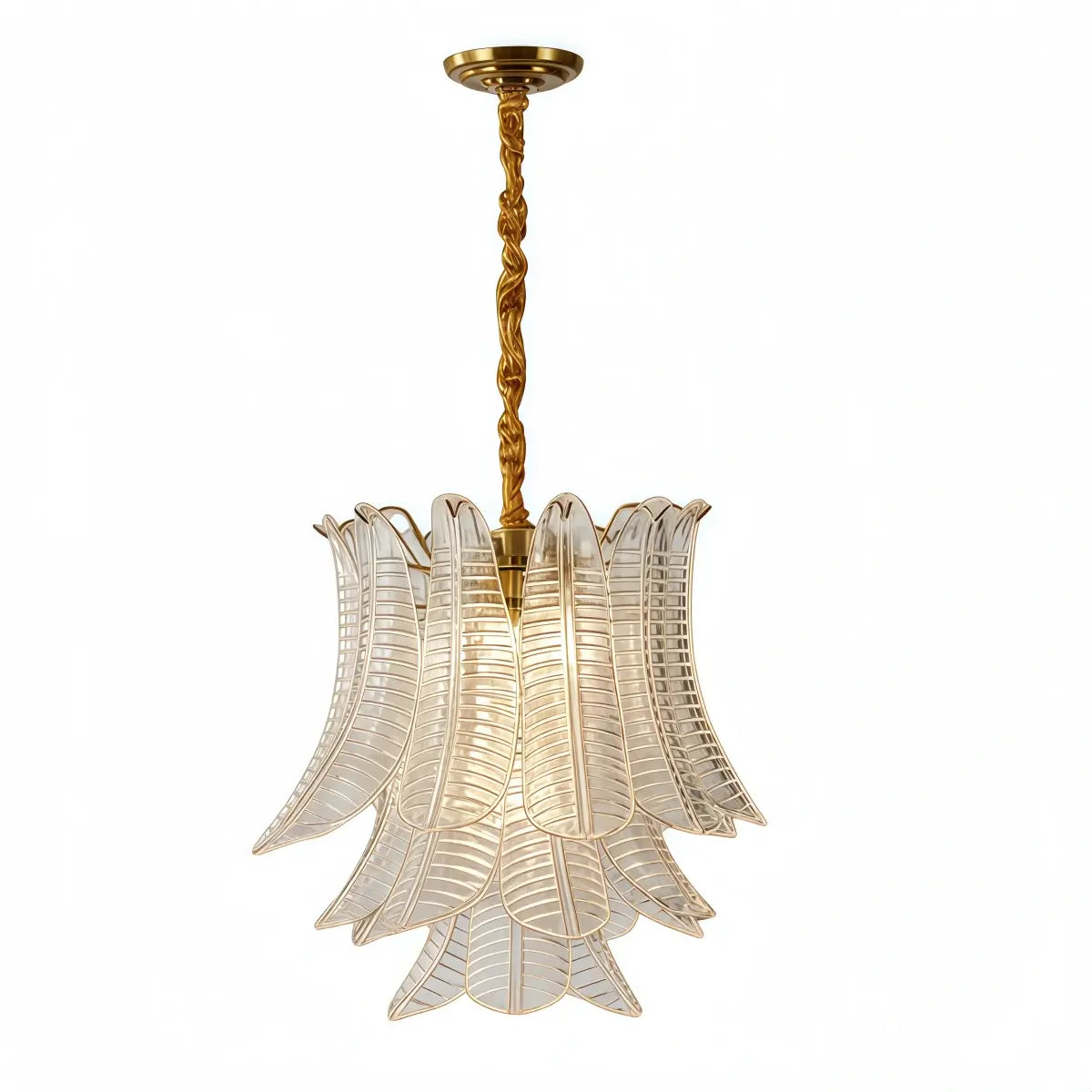Excelis Luxury Sculptural Glass Leaf Chandelier -- Metal Frame for Dining Room