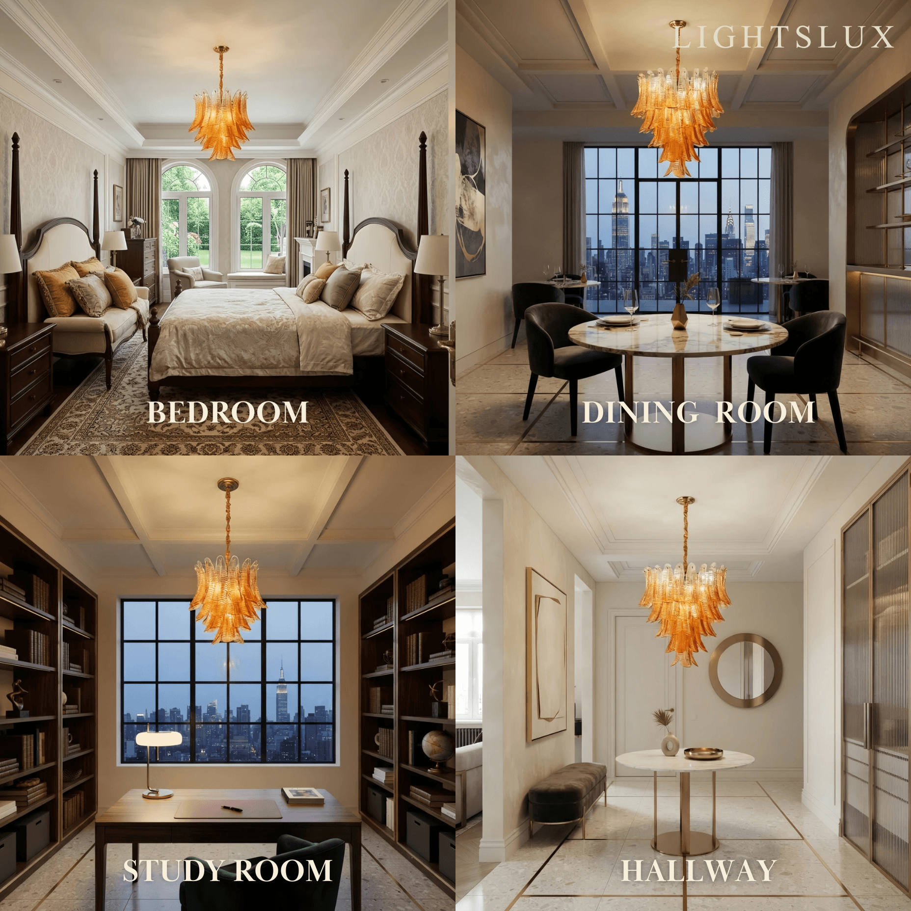 Excelis Luxury Glass Chandelier -- Amber Cascading Leaves for Rooms