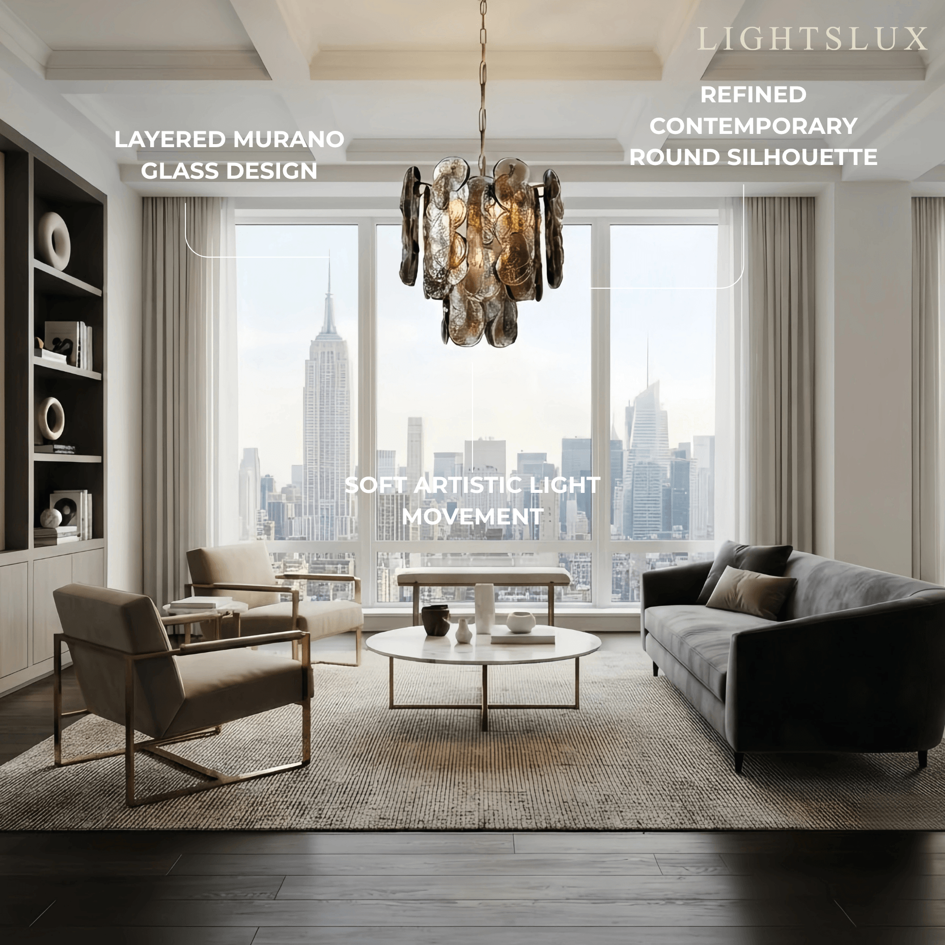 Vetro Vintage Glass Chandelier -- Smoked Gray Murano & Metal for Living Room