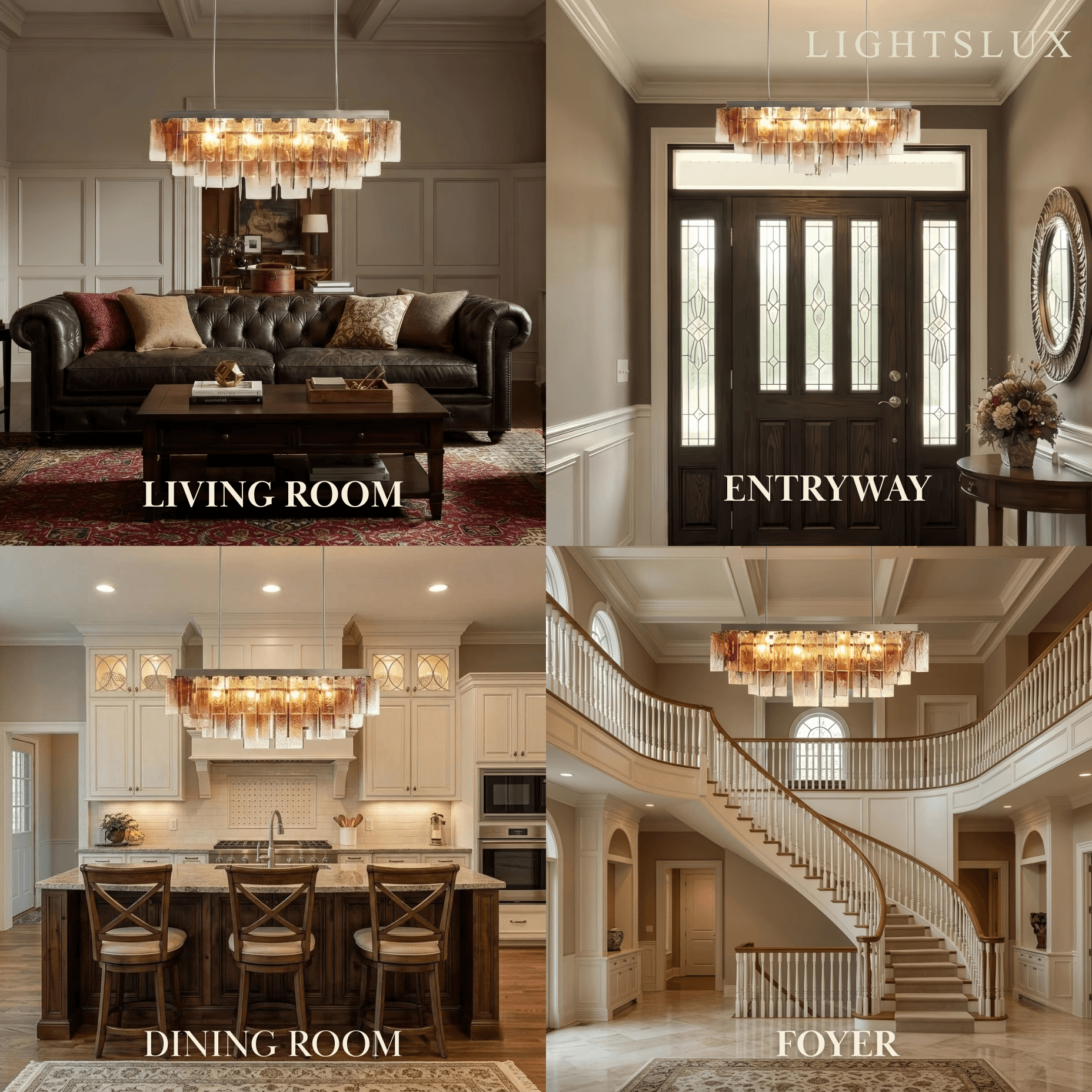 Excelis Luxury Linear Chandelier -- Layered Gradient Brown Glass for Home