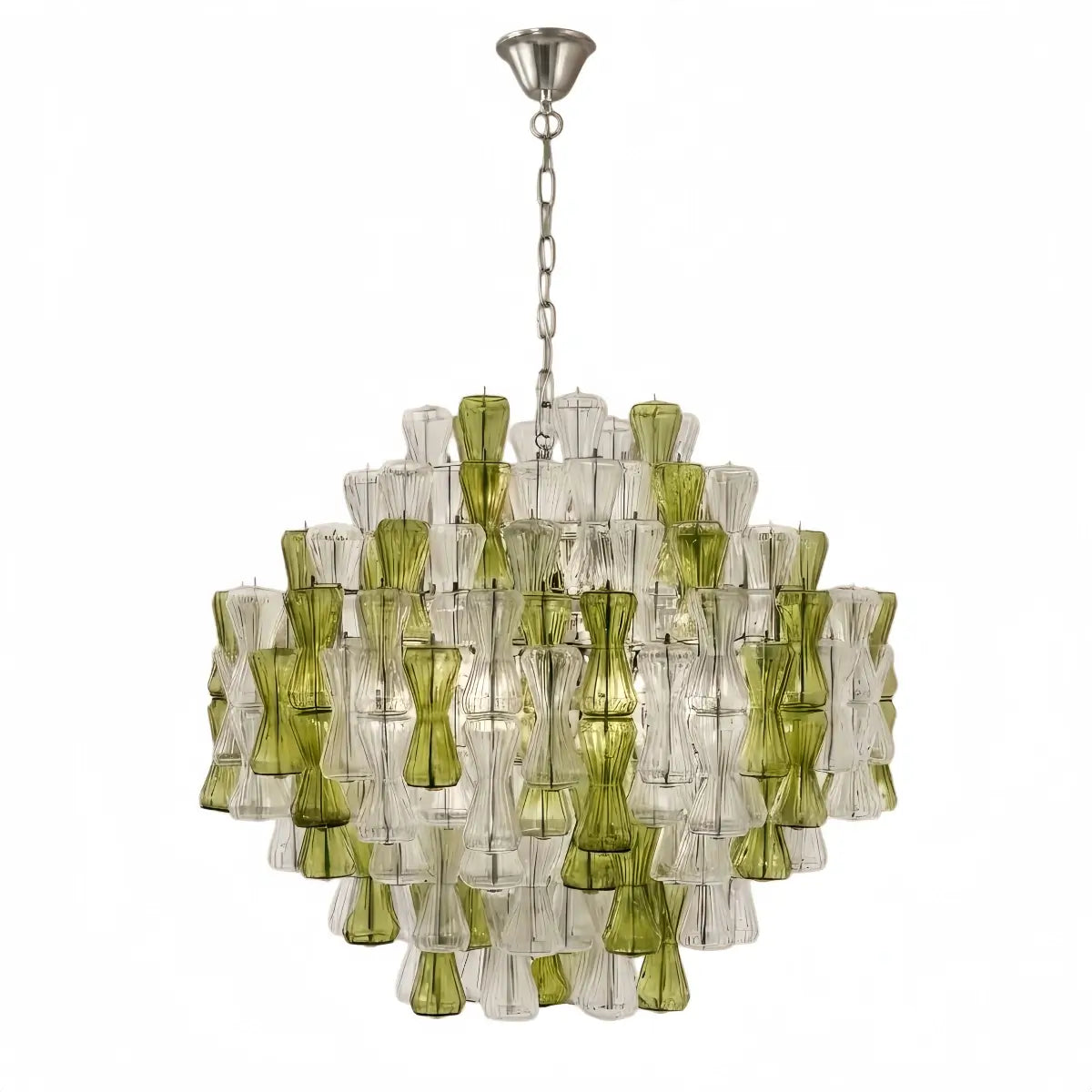 Excelis Luxury Glass Chandelier -- Clear & Green Hourglass for Dining Room