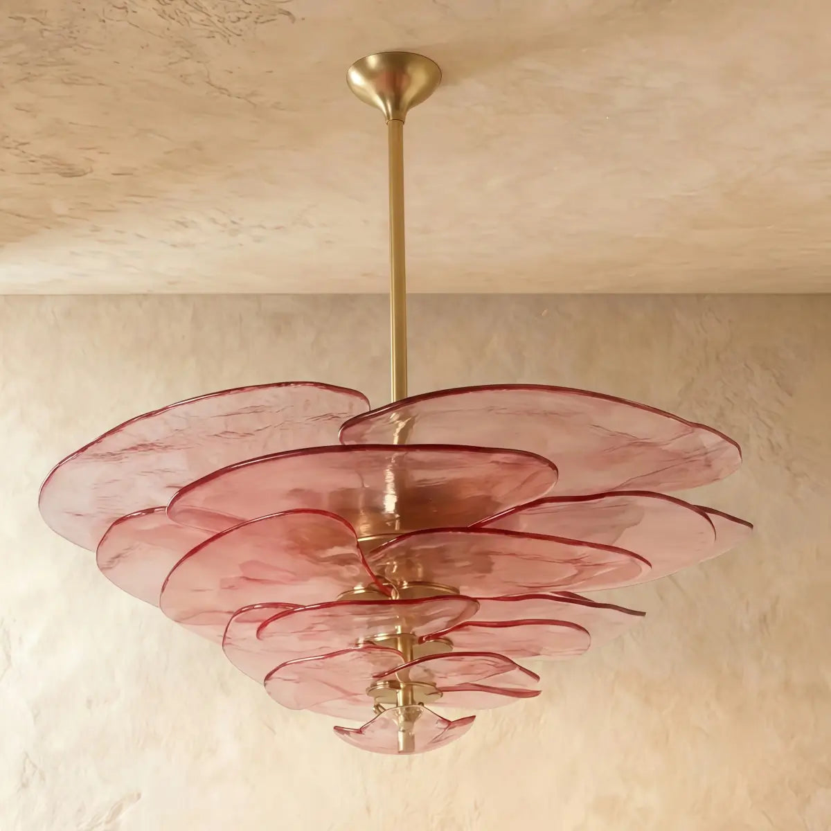 Art Deco Chandelier - Glass Iron Frame - Pink
