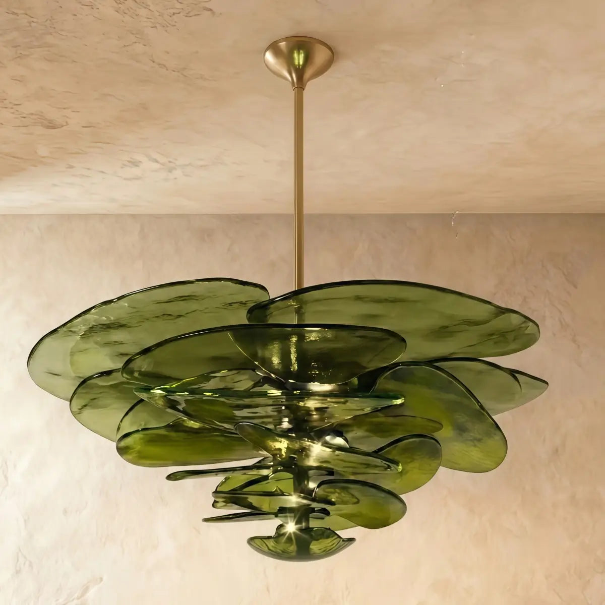 Art Deco Chandelier - Glass Iron Frame - Green
