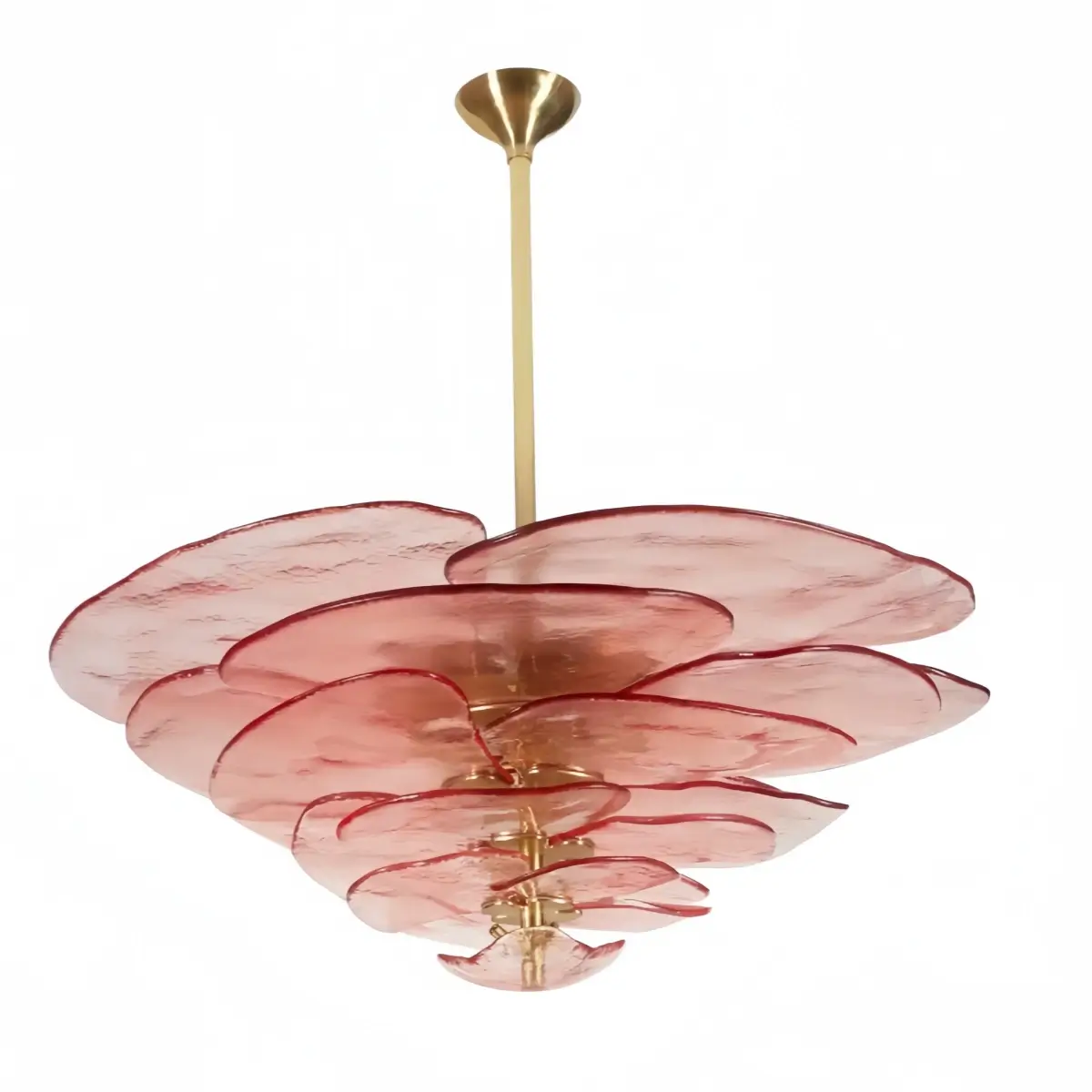 Art Deco Chandelier - Hand-blown Glass Iron Frame - Pink
