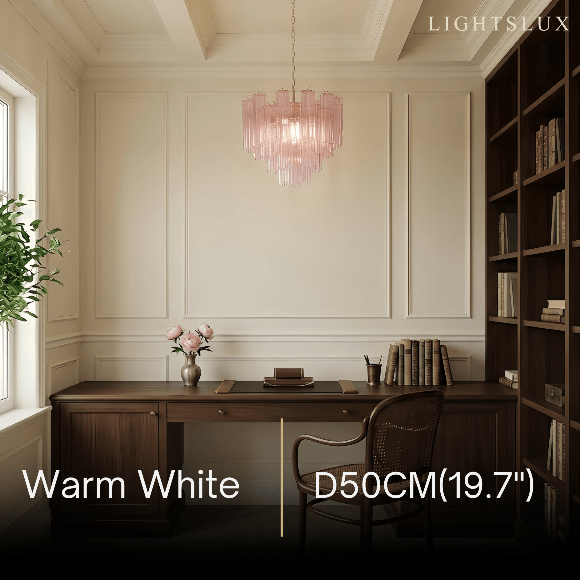 Vetro Art Deco Chandelier - Glass Iron with Tri-color LED - Pink Gold for Study Room