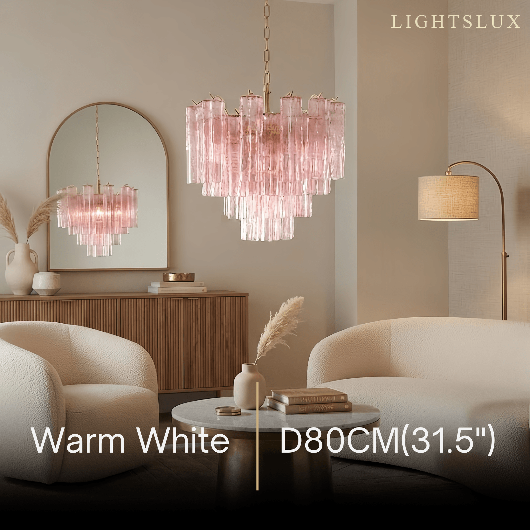 Vetro Art Deco Chandelier - - Pink Gold for Living Room