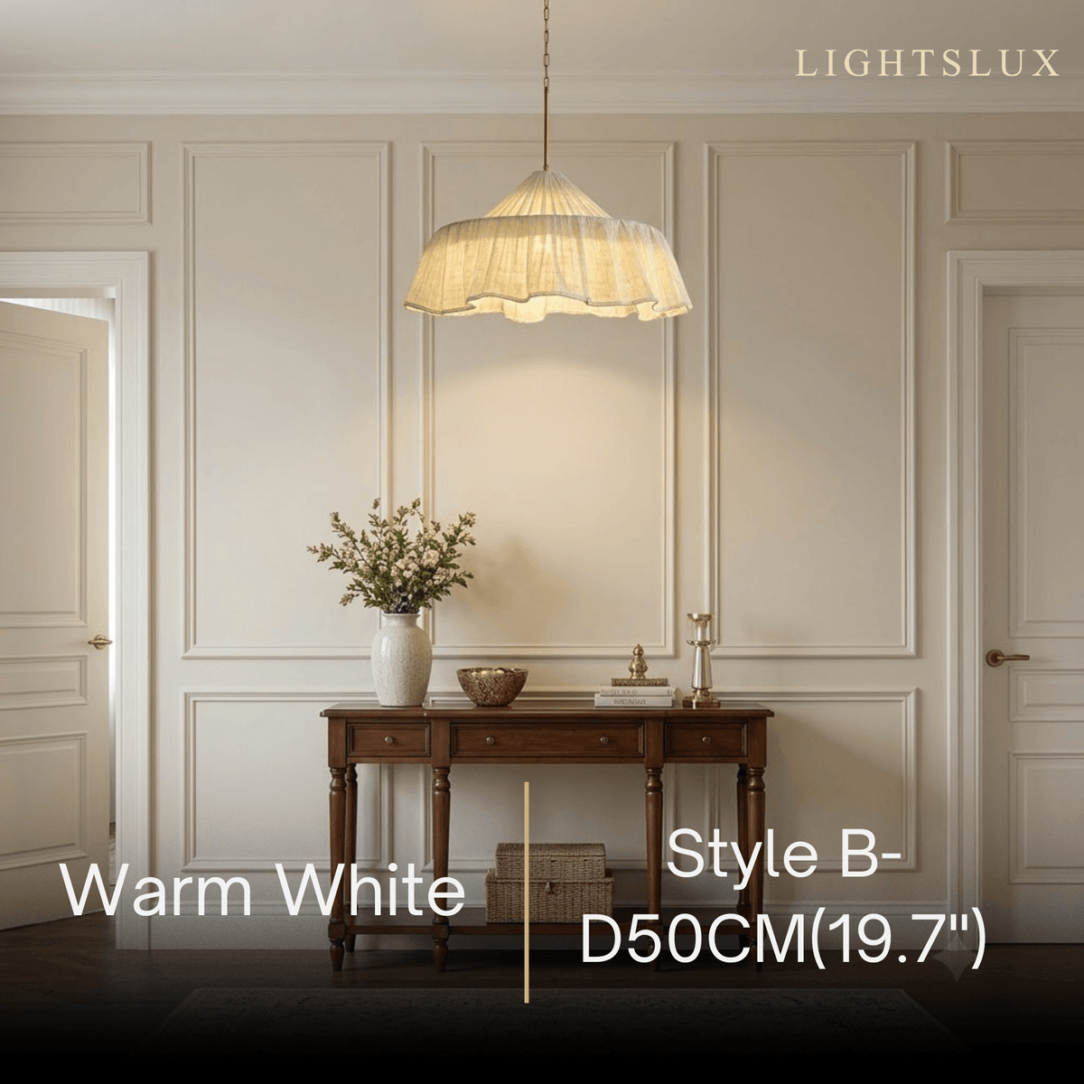 Velora Elegant Fabric Pendant Lamp -- Beige Pleated for Bedroom11