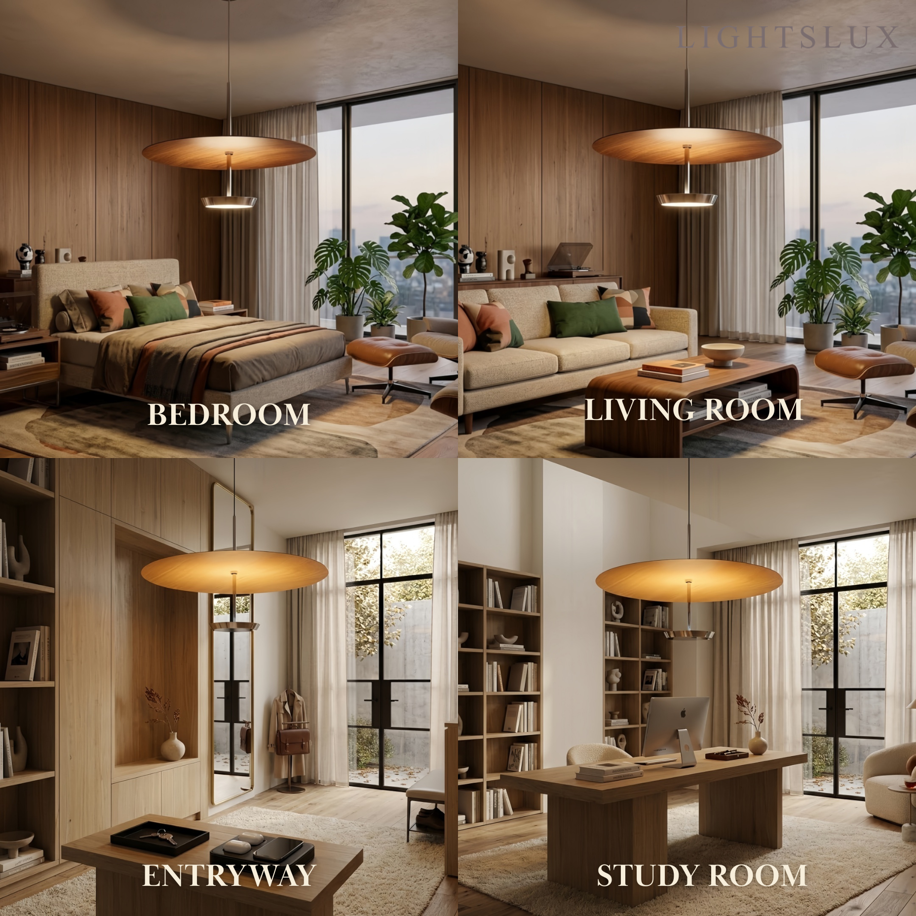 Vintage Pendant Light - Aluminum Acrylic Iron - Walnut for Rooms