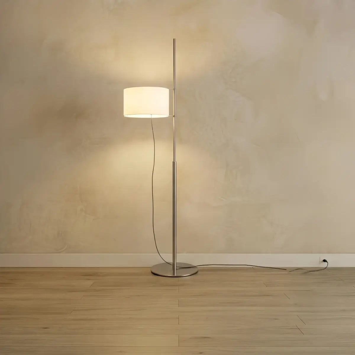 Vivara Mid-Century Floor Lamp -- Fabric Shade Nickel for Living Room