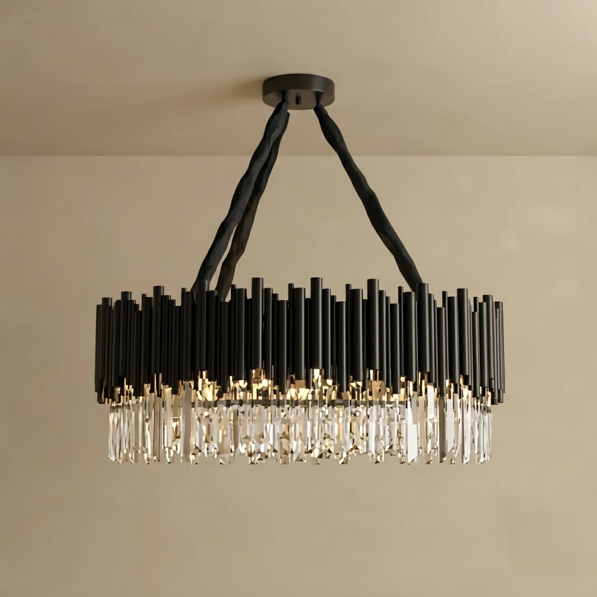 Crystal Chandelier – Black Frame Sparkling Focal Point for Dining/Living Room