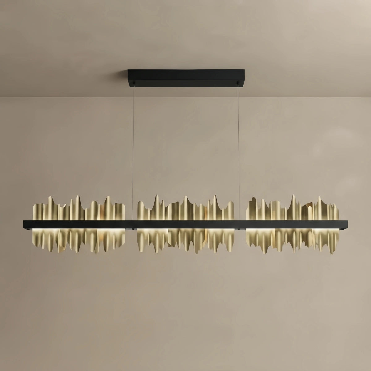 Excelis Modern Linear Pendant Light – Polished Gold Border on Jet Black Iron