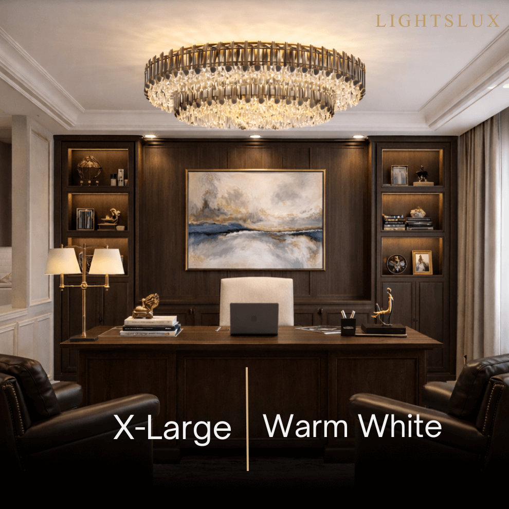 Luxury Crystal Flush Mount Chandelier – Smoky/Clear Dimmable for Living Room