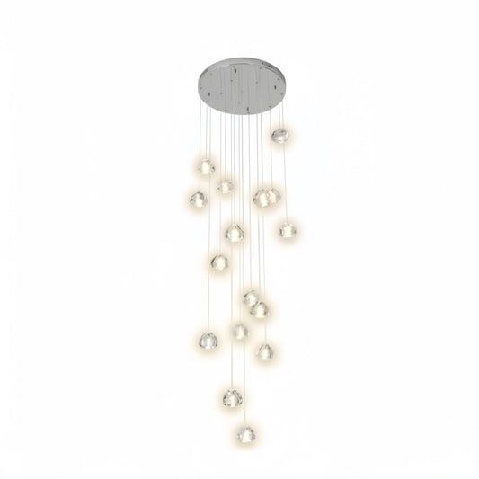 Excelis Modern Silver Crystal Chandelier – Stainless Steel with Clear Crystals Hanging Mount