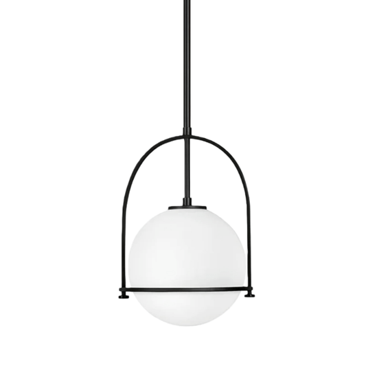 Modern Ceiling Light — Etched Opal Glass Globe & Brass Black