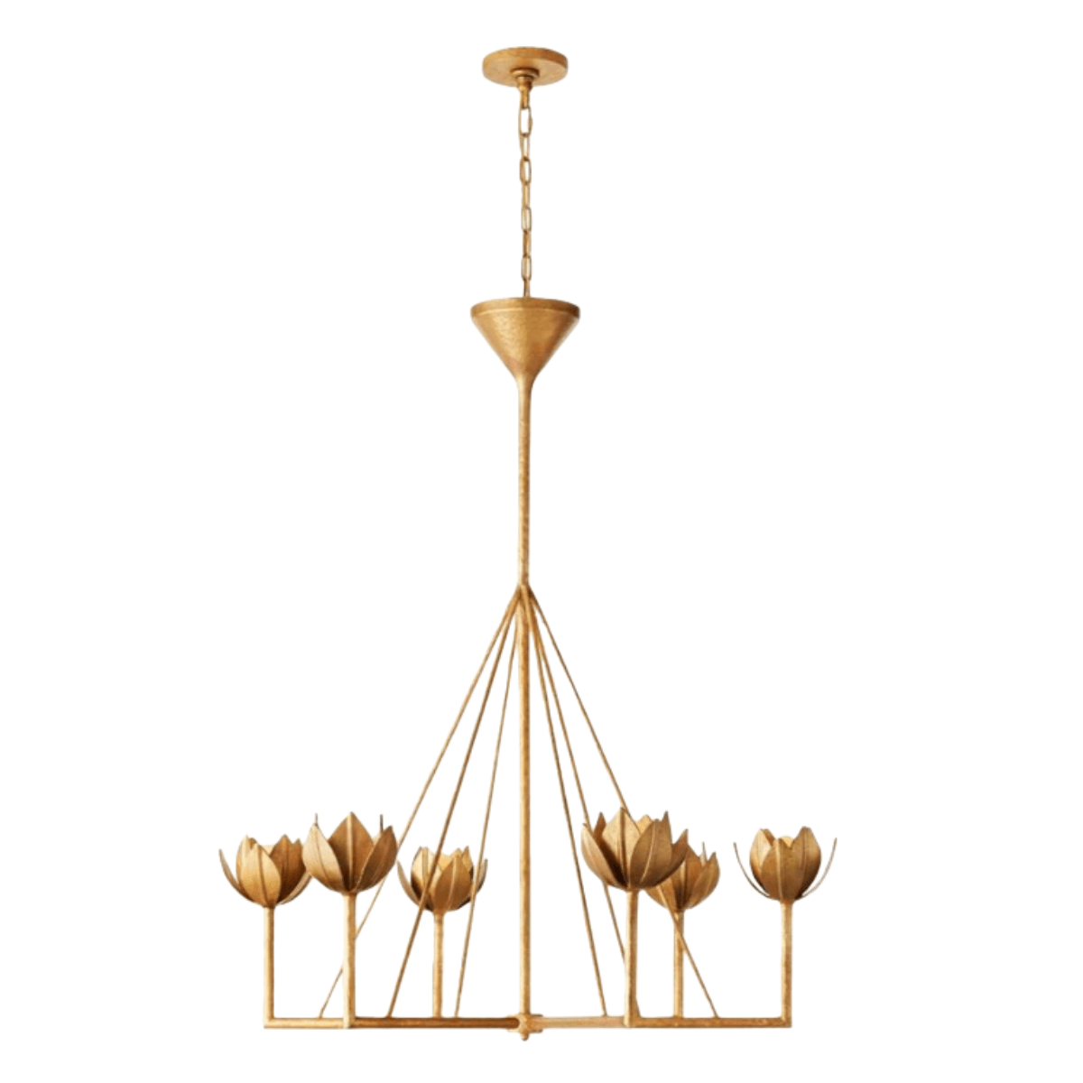 Modern Lotus Chandelier — Curved Petal Shades & Brass Frame