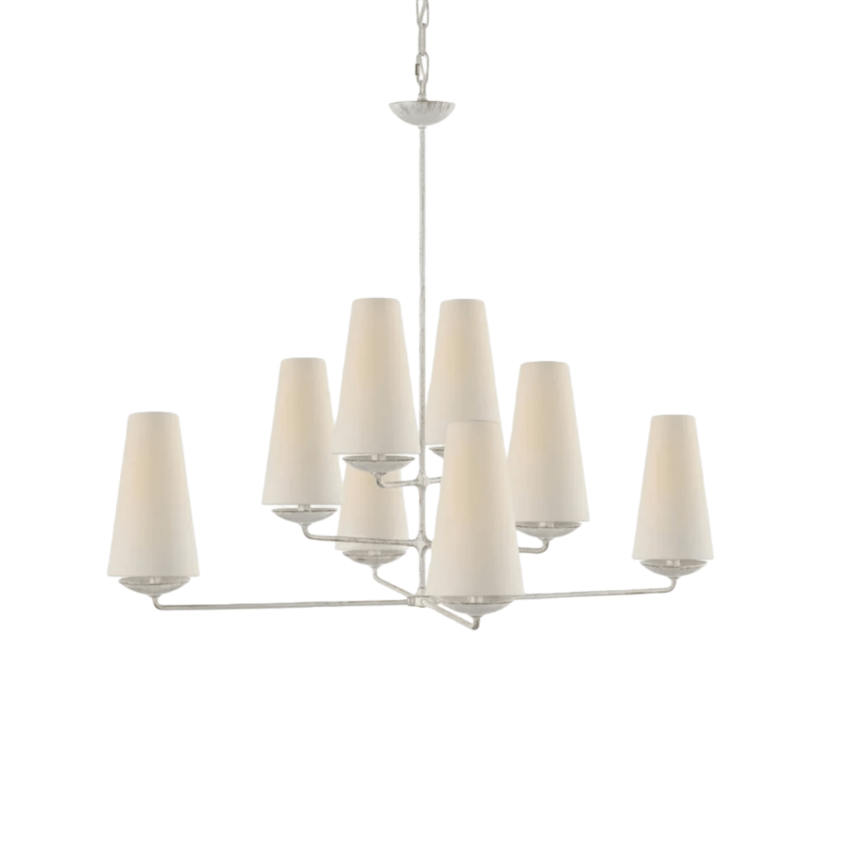 Modern Tiered Chandelier — Copper Frame & Linen Shades