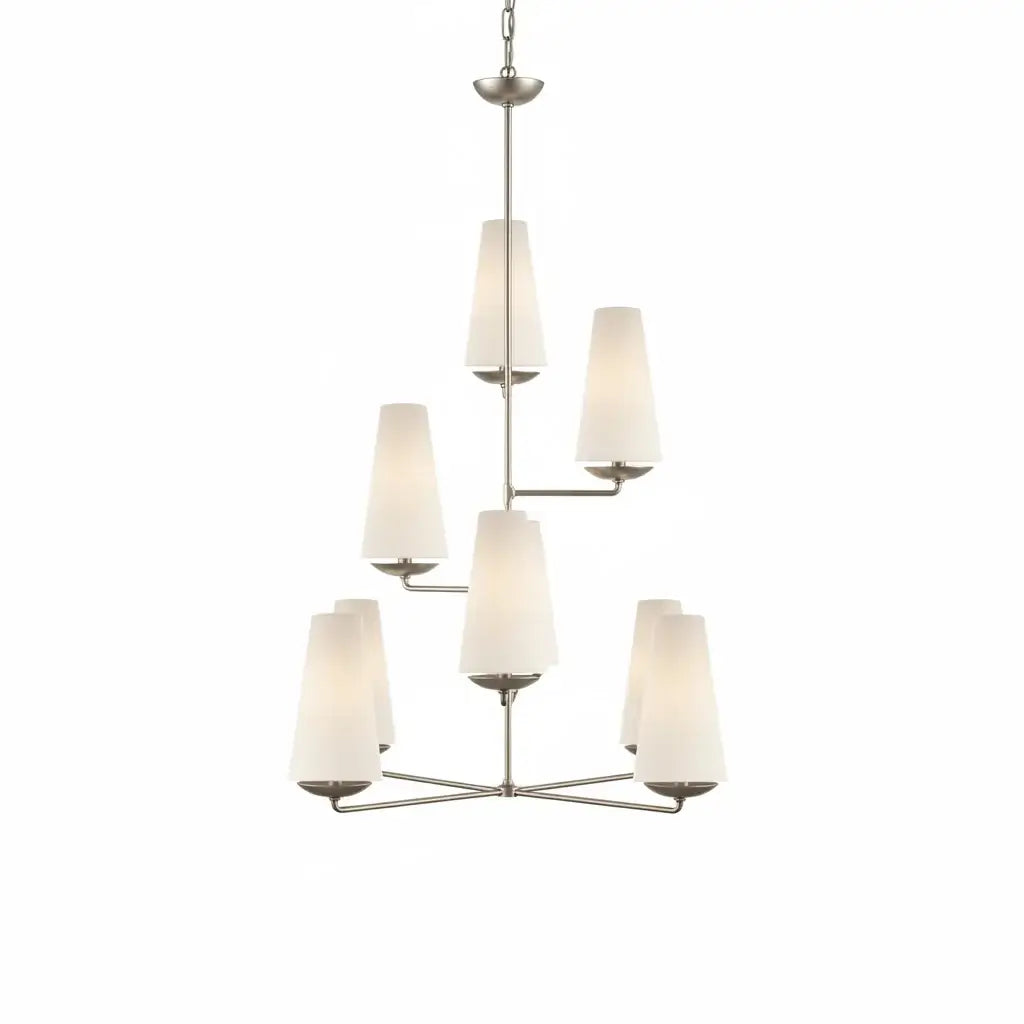 Modern Tiered Chandelier — Copper Frame & Linen Shades