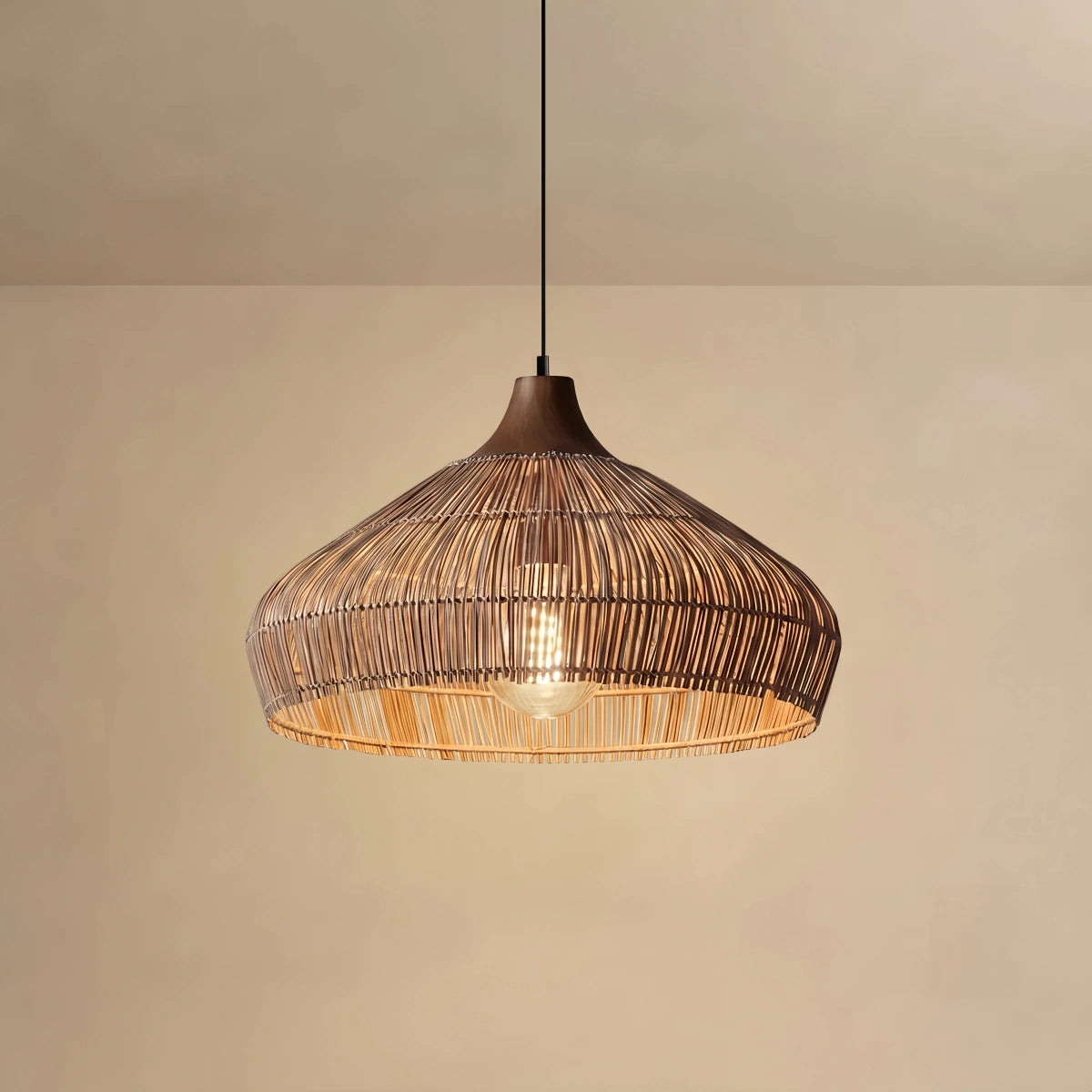 Modern Fabric Table Lamp – Copper and Walnut Wood Bedside Light for Bedroom