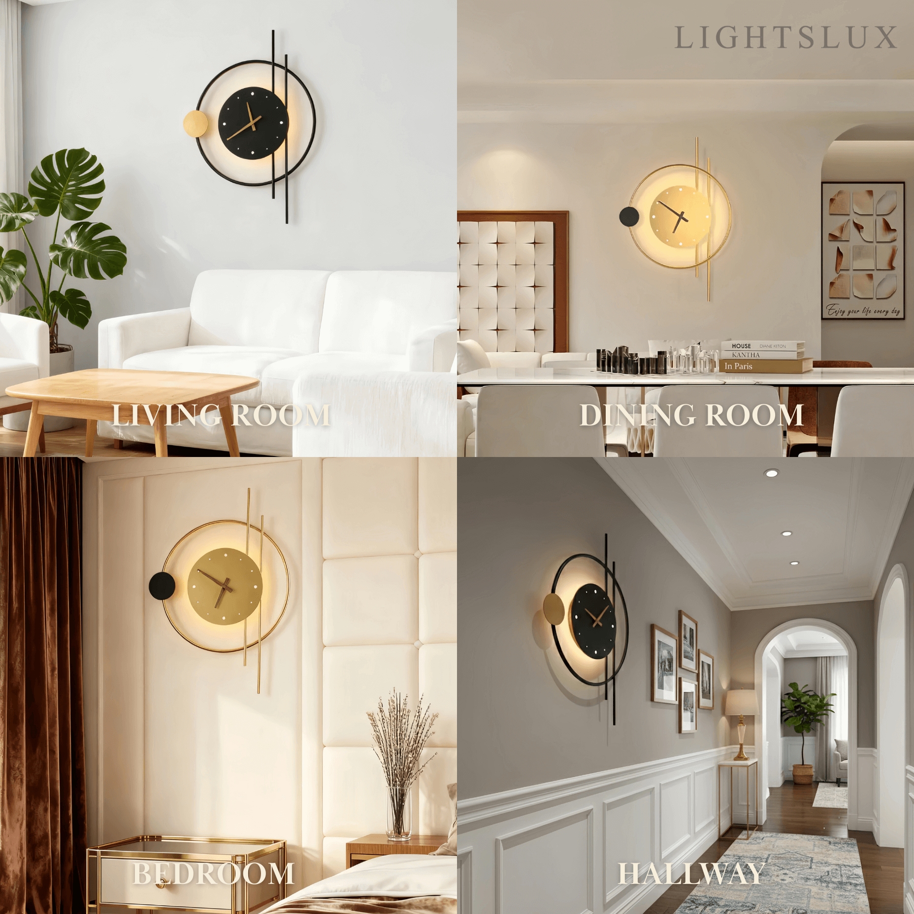 Irondale Art Deco Wall Lamp – Black/Gold Clock-Inspired Design for Living Room