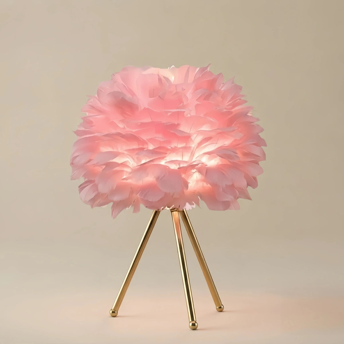 Lunara Art Deco Table Lamp – Feather& Metal Tripod Base for Children's Room/Bedroom
