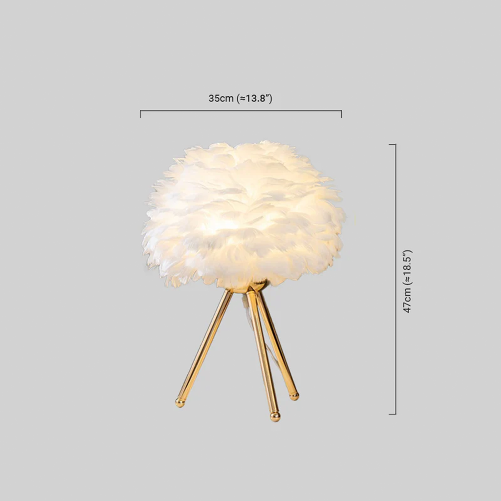 Table Lamp – Feather& Metal Tripod Base Dimensions