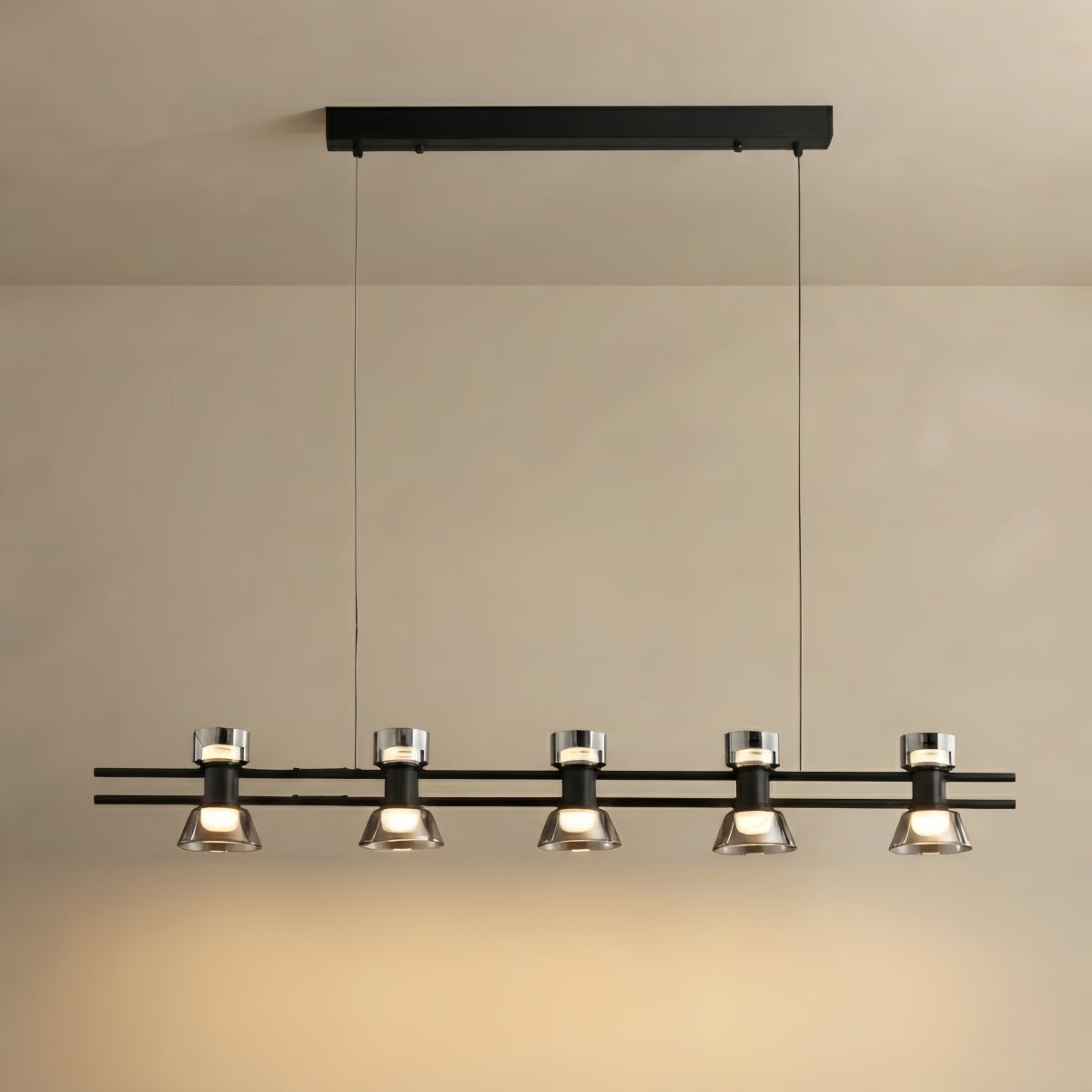 Arcato Modern Pendant Light - Black/Gold Metal & Glass for Dining Room
