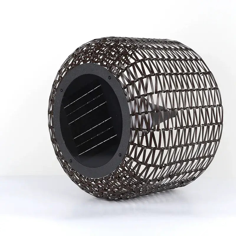 Bamburo Vintage Rattan Solar Outdoor Floor Lamp – Black Metal Hooded Terrace